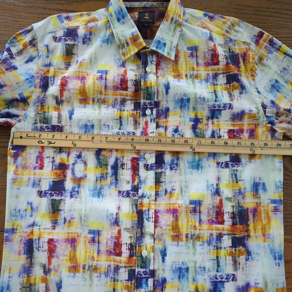 1 like no other long sleeve button front abstract colorful Men's shirt size M - Picture 10 of 16